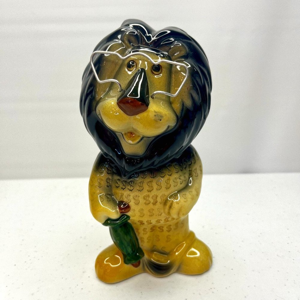 Lefton Hubert the Lion Vintage Ceramic Coin Bank with Stopper